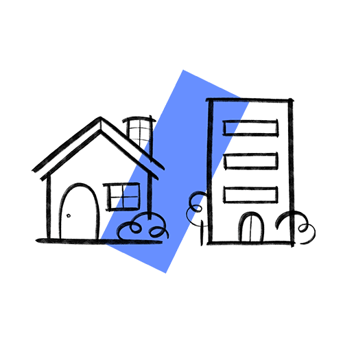 building with a blue line through it