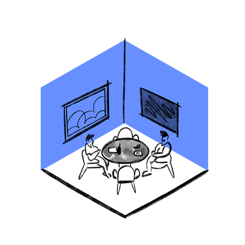 building with a blue line through it